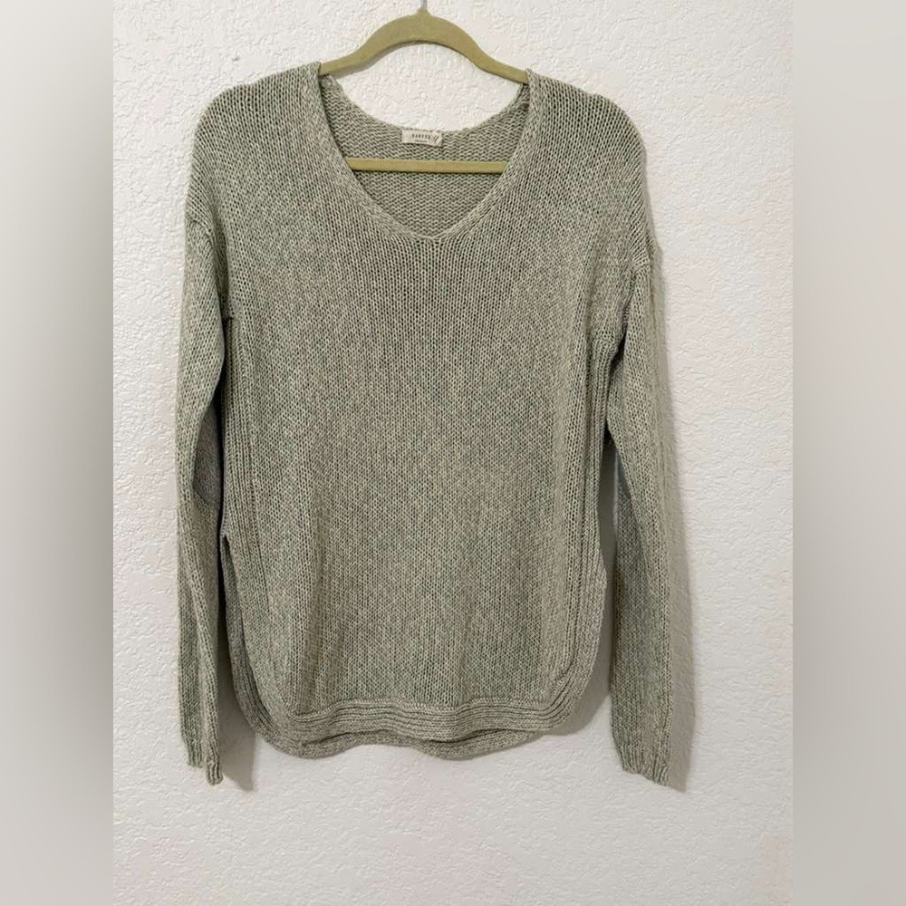 Harper Heritage Women Gray Open Knit Scoop Neck Sweater with Elbow Patch Size L